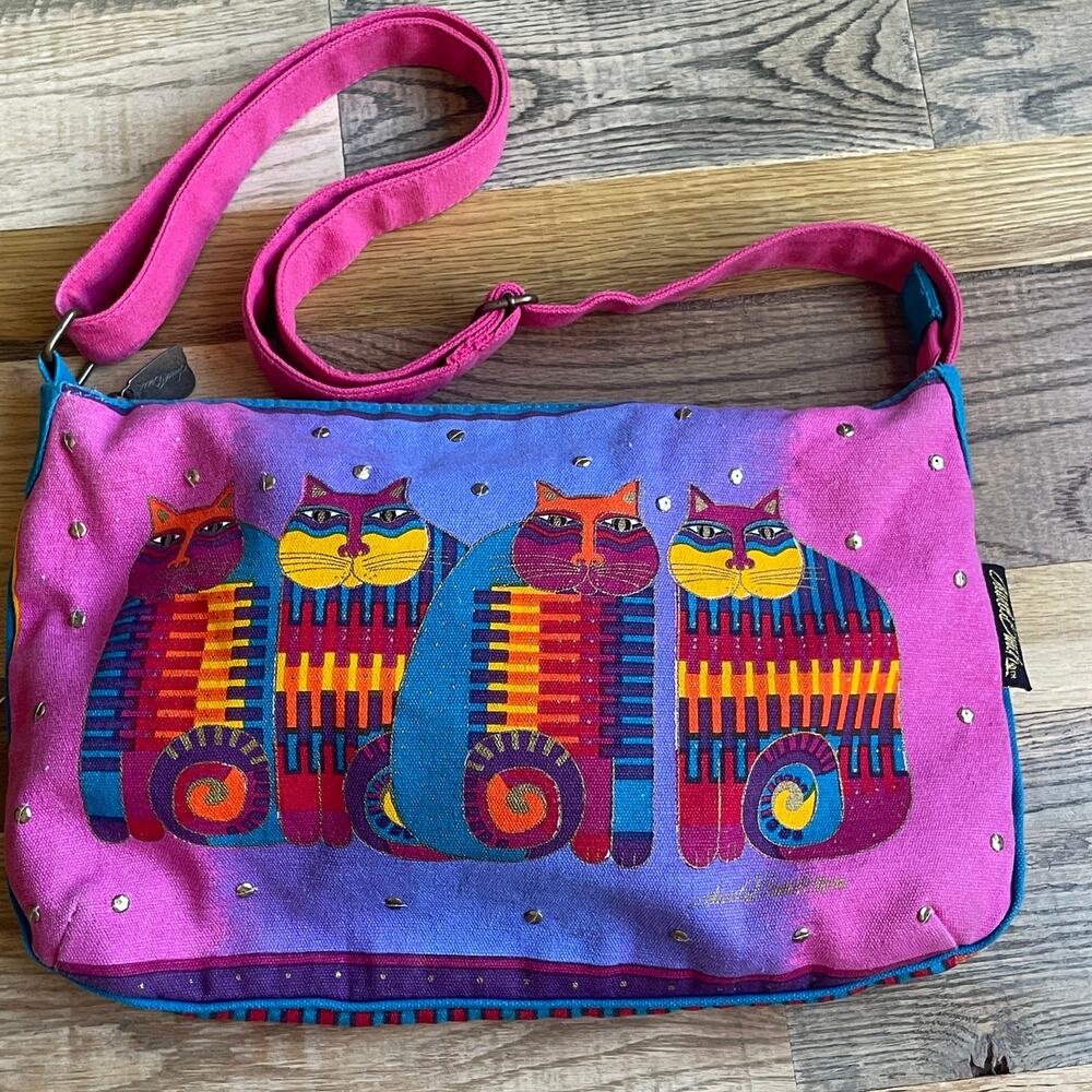 Laurel Burch Feline Friends Canvas Shoulder Crossbody Bag Sequin Art Purse